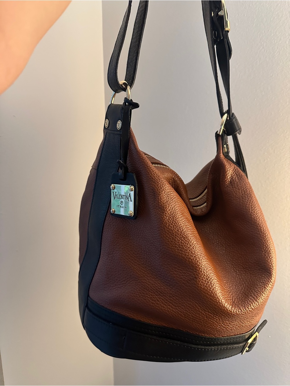 Valentina Brown and Black Pebbled Leather Hobo